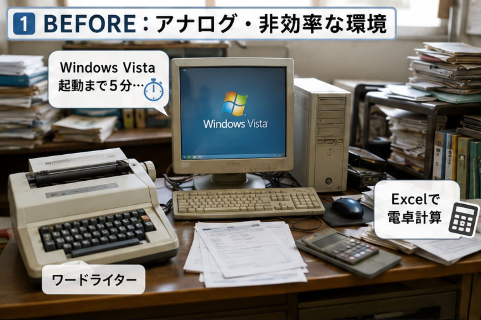 Windows Vista時代のアナログ事務所のイメージ